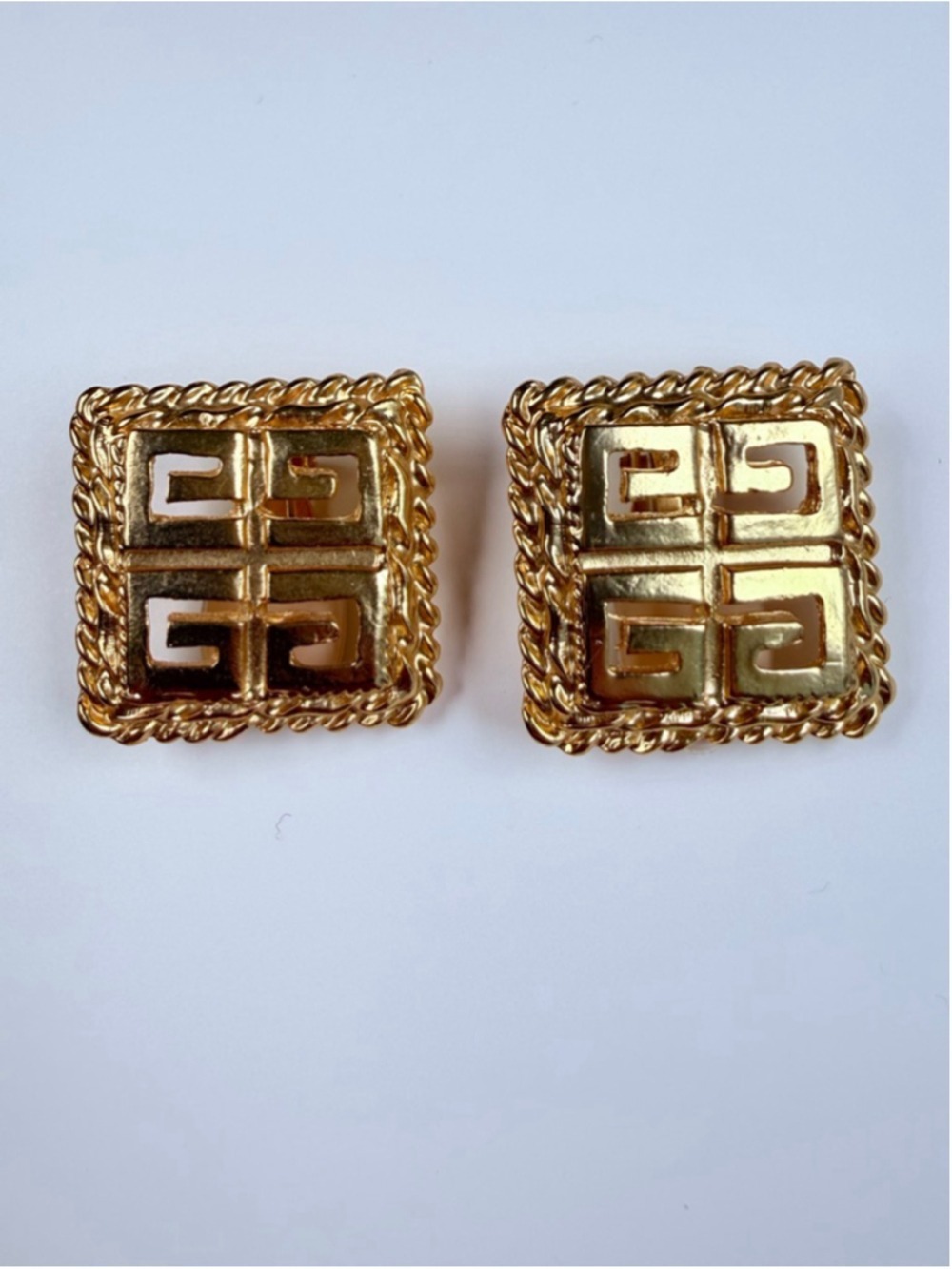 Givenchy 4G Monogram Logo Large Gold Square Rope Cut Out Runway Clip On Earrings